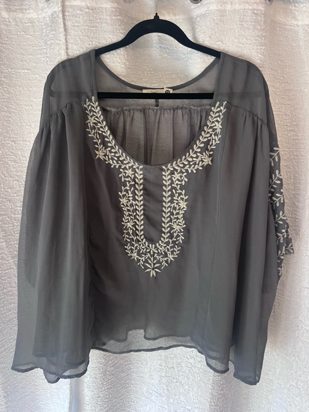 hazel Gray Embroidered Boho Sheer Tunic